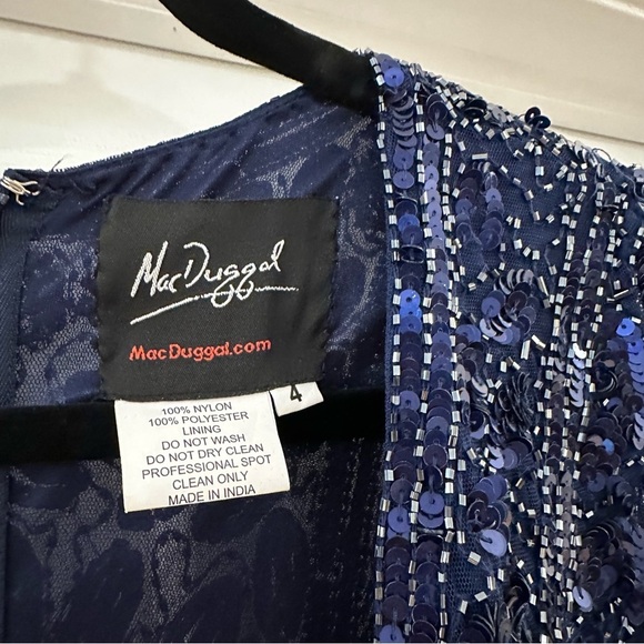 Mac Duggal 5002 Embellished Front Slit Long Sleeve Gown Midnight Blue sz 4 - Picture 9 of 10